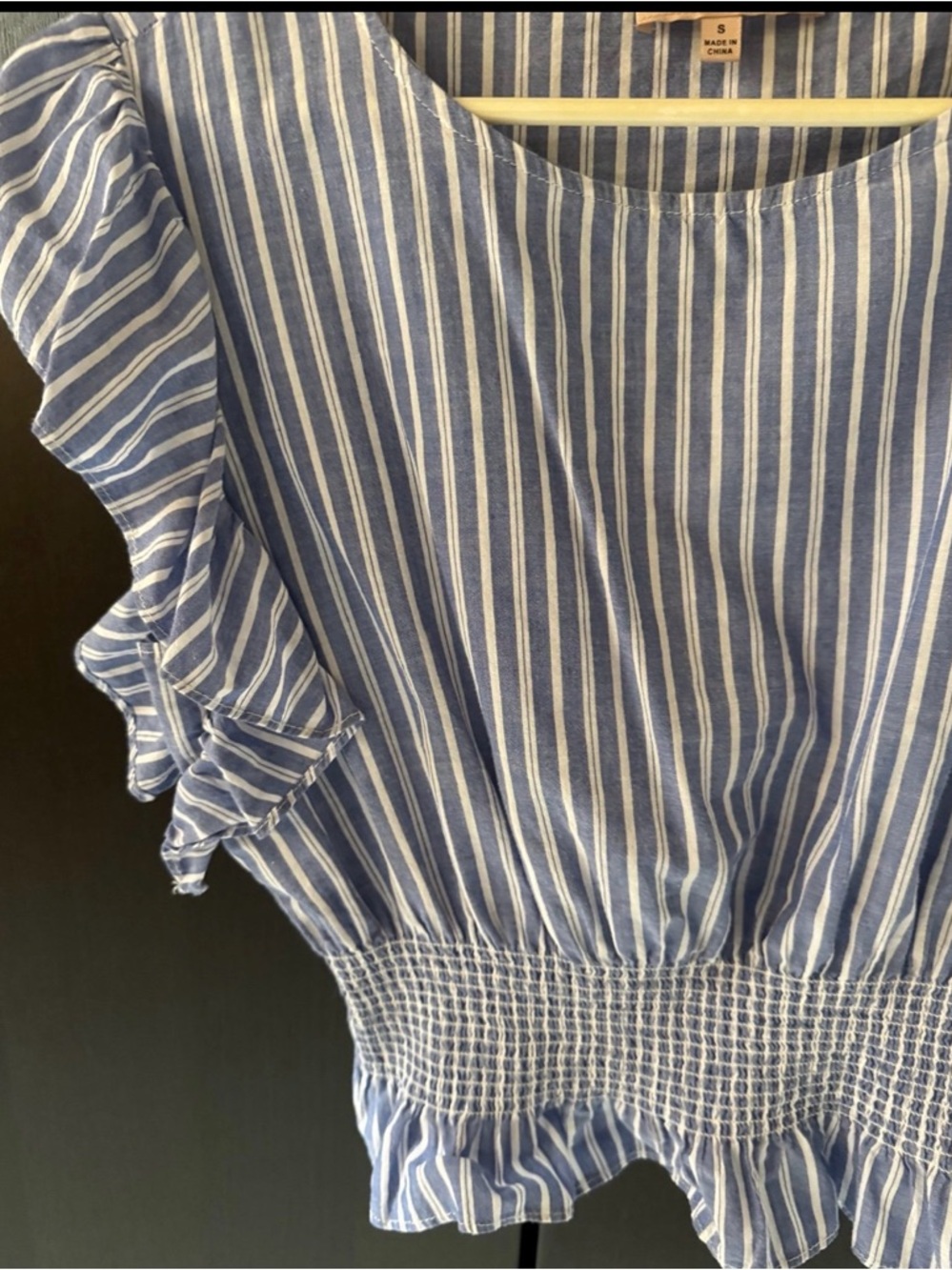 Philosophy Blue and White Vertical Stripe Top with Smocked Detail - Picture 3 of 4